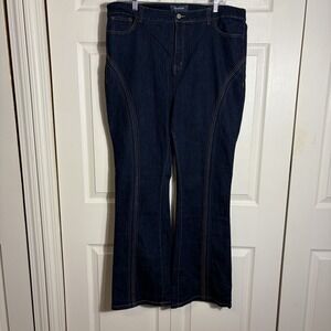 ModCloth Flare Jeans Women 18W Blue Dark Wash Embroidered Rainbow High Rise Boho